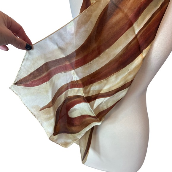 Vintage Casual Corner Scarf Womens Silk Lightweight Neck Scarf Brown Tan - Picture 3 of 8